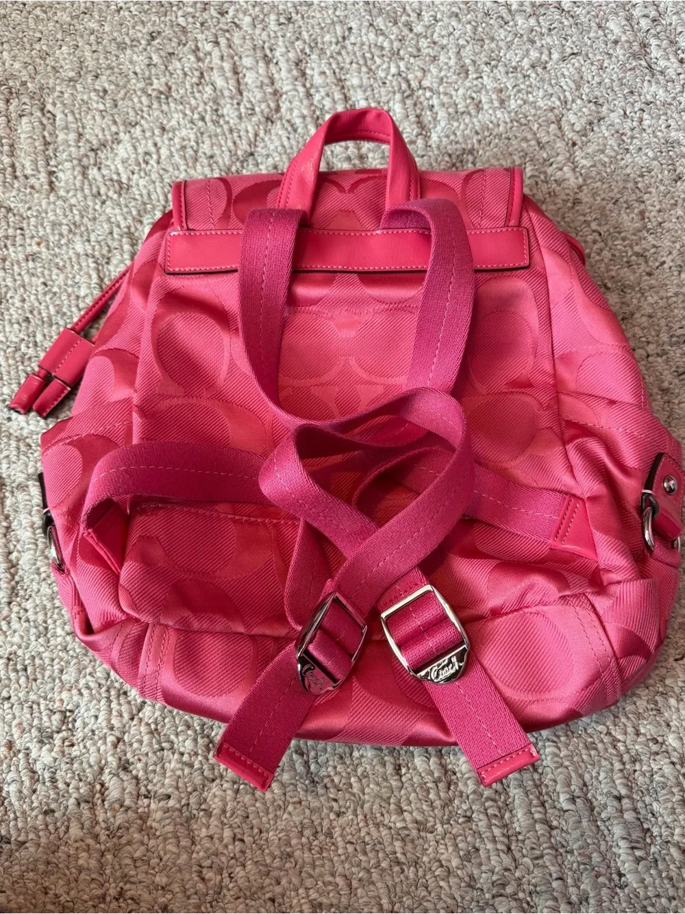 Coach Pink Signature Mini Backpack with Flower Charm